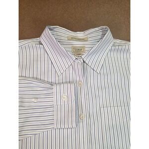 LL Bean Womens 1X Wrinkle Resistant Cotton Striped Button Down Shirt Blue OWJ03